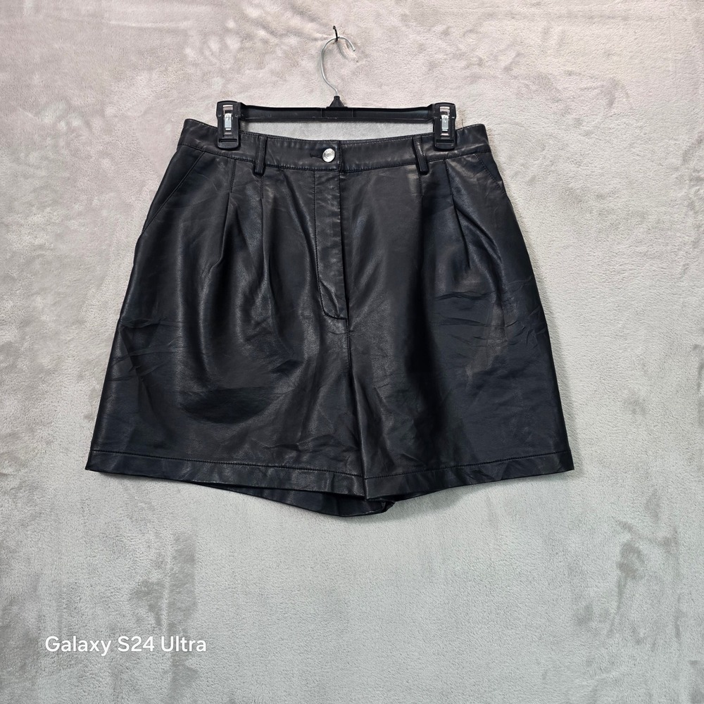 ASOS DESIGN Womens Black Faux Leather Pleated High Waist Shorts Size US 10